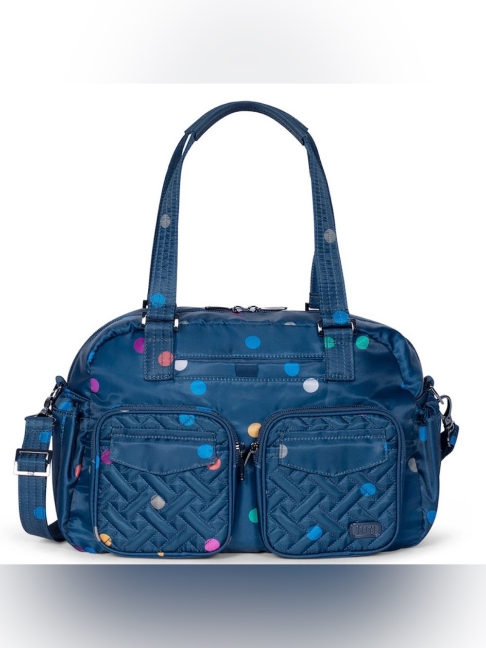LUG JUMPER Carry-all Tote bag navy blue with polka dots